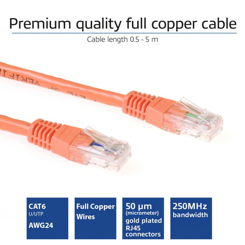 ACT Cable de red CAT6 U/UTP, RJ45, naranja, 15 m (IB1515)