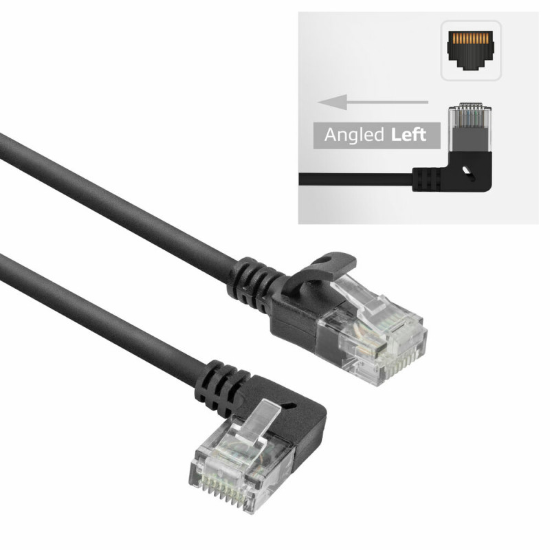 ACT DC1901 Cable de red CAT6A U/UTP LSZH Slimline de 1 m, RJ45 acodado 90° izquierda a recto, negro