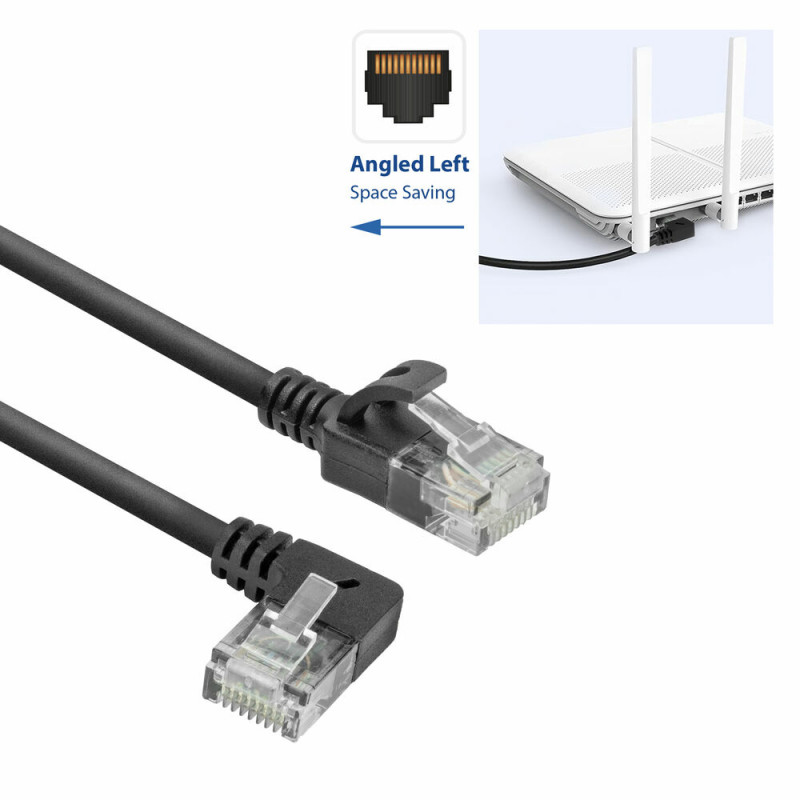 ACT DC1901 Cable de red CAT6A U/UTP LSZH Slimline de 1 m, RJ45 acodado 90° izquierda a recto, negro
