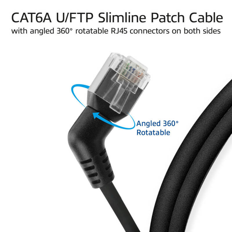 ACT DD1910 Cable de red Slim CAT6A U/FTP, 10 m, negro, RJ45 giratorio 360° acodado