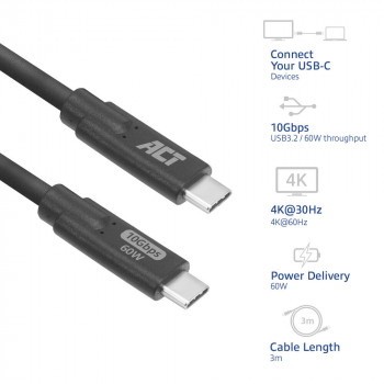 ACT AC7443 cable de USB-C (M) a USB-C (M), 24 pines