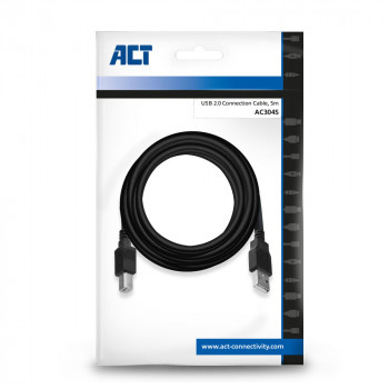 ACT AC3045 Cable USB 2.0, conector macho USB-A a conector macho USB-B, 5 m, negro