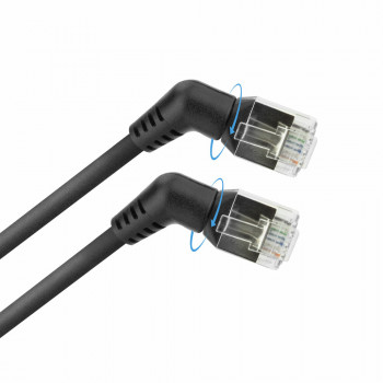 ACT DD1900 Cable de red slimline U/FTP CAT6A negro de 0,5 m con conectores macho RJ45 giratorios de 360° en ángulo