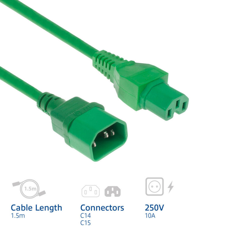 ACT Cable de alimentación C14 a C15 verde 1,5 m (AK5394)