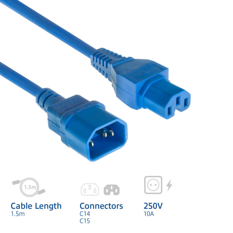 ACT Cable de alimentación C14 - C15 azul 1,5 m (AK5392)