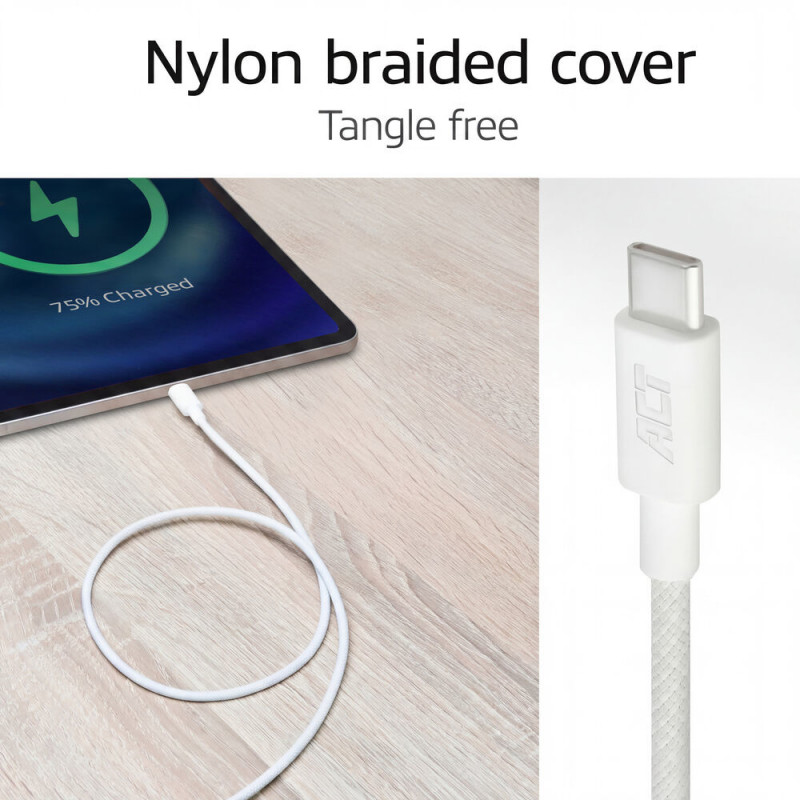 ACT USB 2.0 60W cable de carga/datos USB-C a USB-C, blanco, 1 m (AC3080)