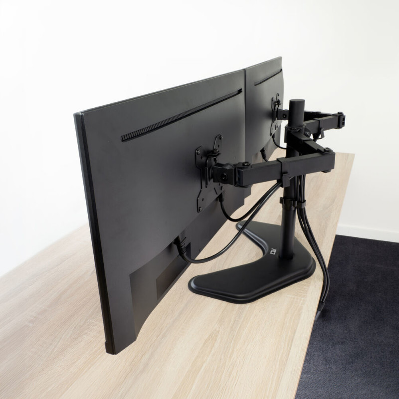 ACT AC8363 Soporte de sobremesa para doble monitor para 2 pantallas de hasta 32 inch - montaje con abrazadera y pasacables, VESA 75/100, 8 kg por brazo, negro