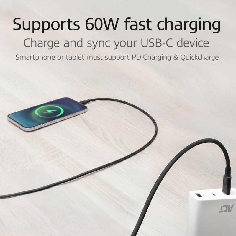 ACT USB 2.0 60W cable de carga/datos USB-C a USB-C, negro, 2m (AC3083)