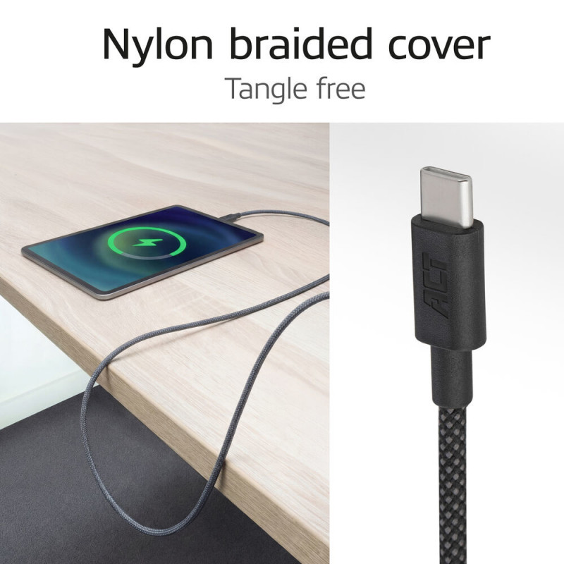 ACT USB 2.0 60W cable de carga/datos USB-C a USB-C, negro, 2m (AC3083)