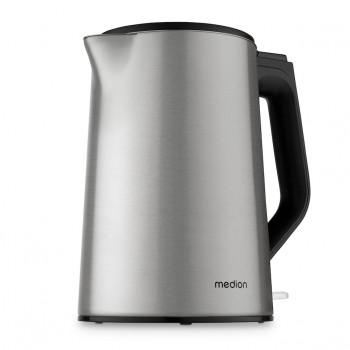 MEDION Life MD12105 hervidor de agua de doble pared 1,5 L 2200 W plateado con controlador Strix