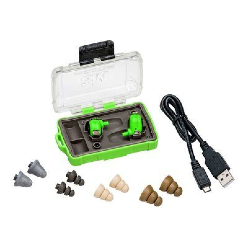 3M EEP-100 EU Tapones para los oídos electrónicos de protección auditiva con estuche de carga, verde
