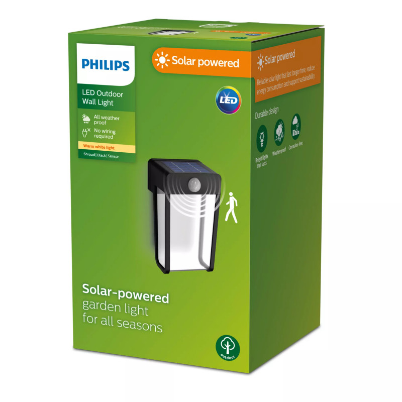 Philips Outdoor Solar Shroud aplique de pared 2,3W con sensor de luz diurna y movimiento