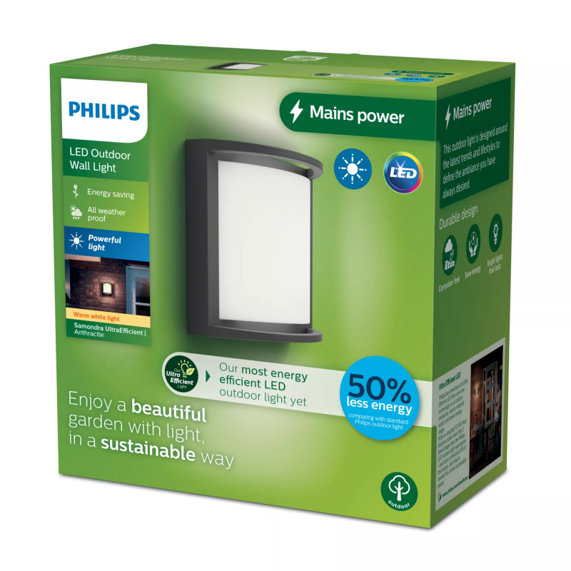 Philips Outdoor aplique Samondra ultraeficiente 3,8W, 2700 Kelvin antracita