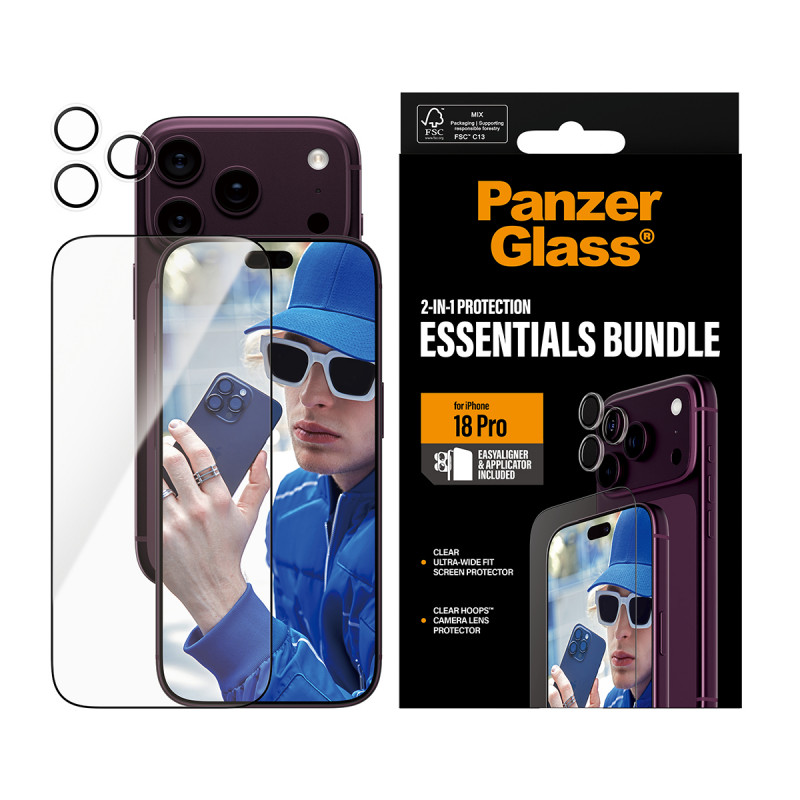 PanzerGlass Essentials 2-in-1 Protector de pantalla y protector de lente de cámara para iPhone 18 Pro