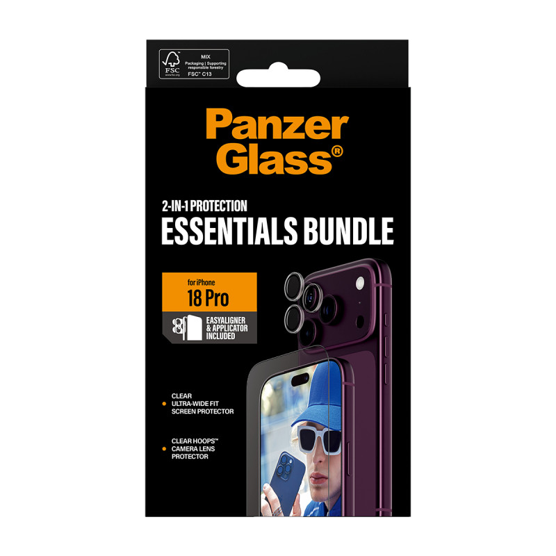 PanzerGlass Essentials 2-in-1 Protector de pantalla y protector de lente de cámara para iPhone 18 Pro