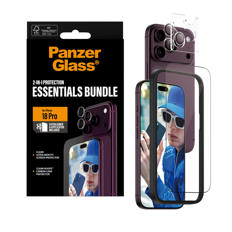 PanzerGlass Essentials 2-in-1 Protector de pantalla y protector de lente de cámara para iPhone 18 Pro