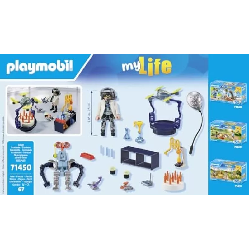 Playmobil 71450 My Life: Investigador con robots – Fiesta científica en el laboratorio con dron de transporte y robots – Divertido artículo de juego de rol imaginativo