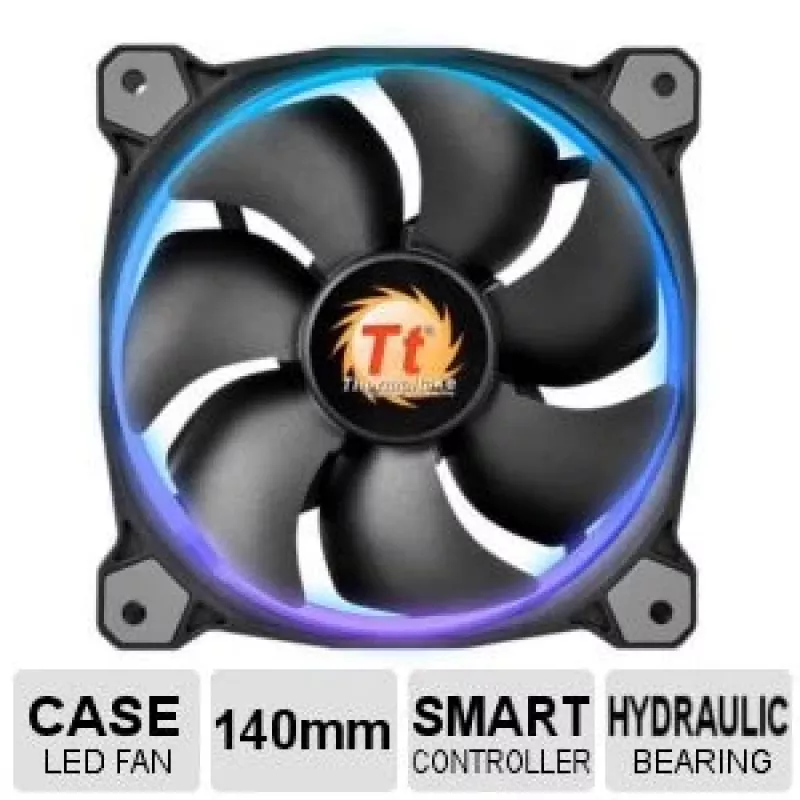Thermaltake Riing 14 LED 256 Color CL-F043-PL14SW-B ventiladores de caja 140 mm, pack de 3, 600–1400 rpm, 4 pines