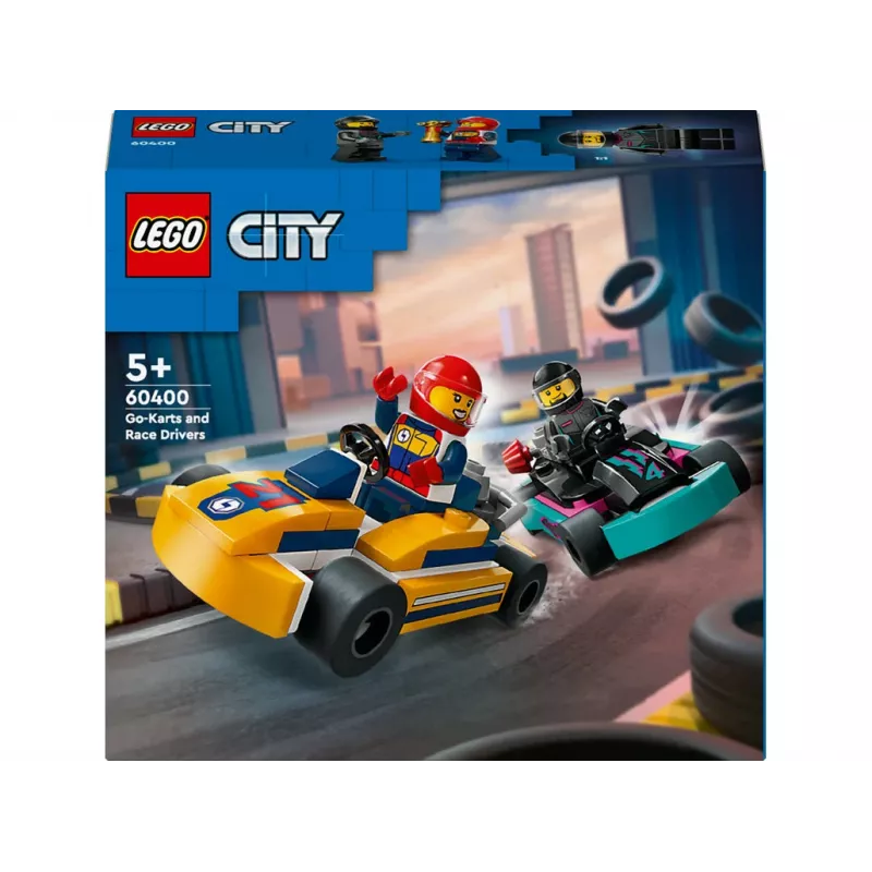 Juguete de construcción LEGO 60400 City Karts con pilotos — set de juego con minifiguras y vehículos