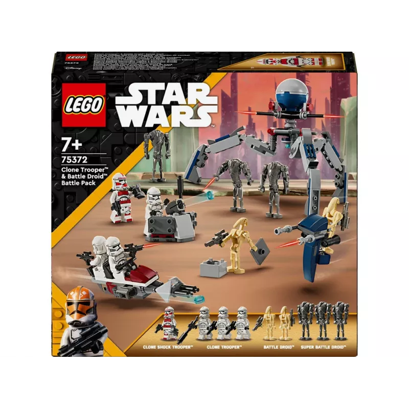 LEGO Star Wars Clone Trooper y Battle Droid Battle Pack Juguete de construcción para niños con vehículo Speeder Bike, 4 minifiguras y 5 figuras, regalo para niños