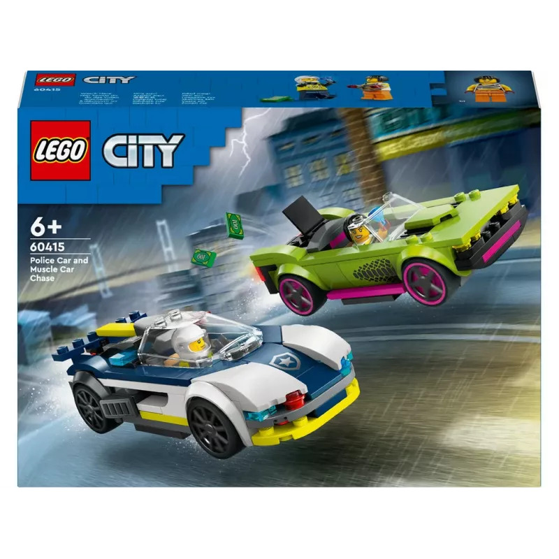 LEGO City Set de juego 60415 Persecución de coche de policía y muscle car — 213 piezas, 2 minifiguras, edad 6+