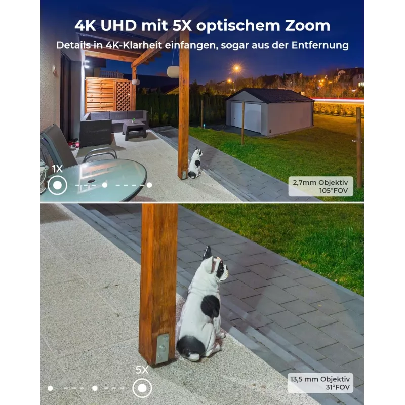 Reolink W430 - Cámara exterior 4K, Wi-Fi 6 de nueva generación, zoom óptico 5x, detección de personas/vehículos/animales, visión nocturna en color