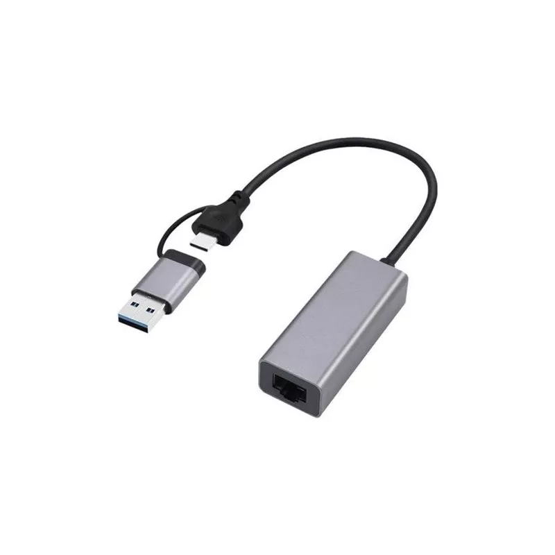 Gembird A-USB3AC-LAN-01 adaptador de red Gigabit USB 3.1 + Type-C, 1x RJ-45, 10/100/1000 Mbps, carcasa metálica, space grey
