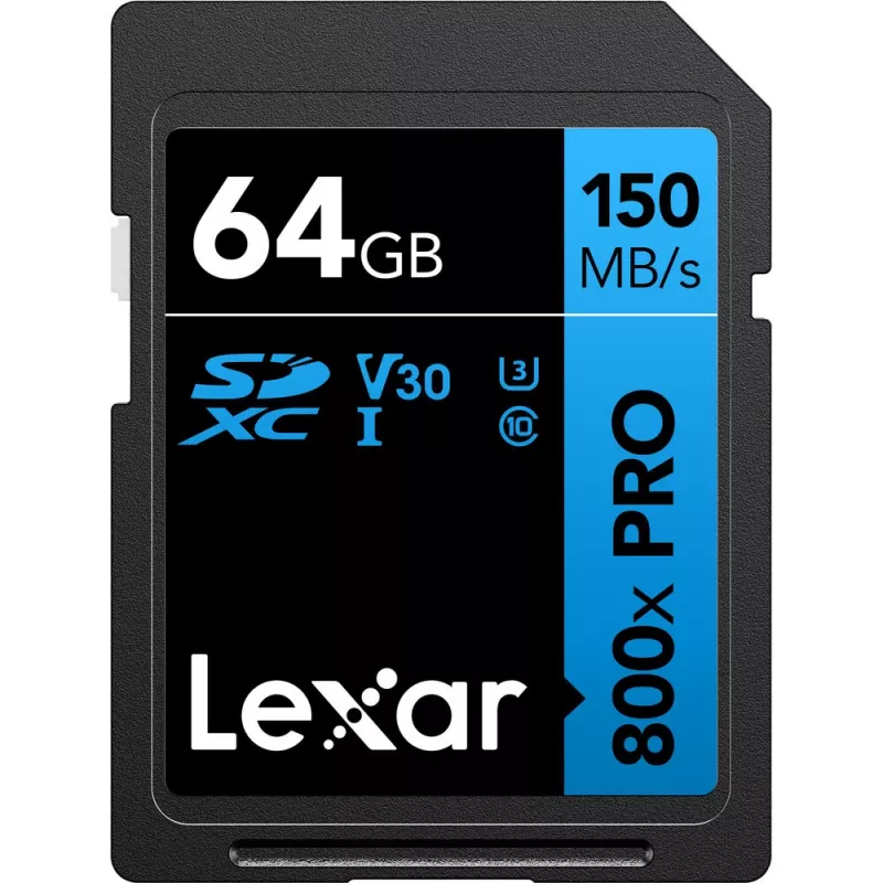 Memoria flash SDXC Lexar 64 GB UHS-I 800xPRO — Clase 10, U3, V30, 150 MB/s