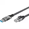 Cable Ethernet USB-A 3.2 Gen1 conector macho > conector macho RJ-45, adaptador LAN negro/plata, 5 metros, funda textil trenzada