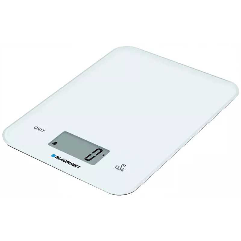 Báscula de cocina BLAUPUNKT FKS401 — blanca, máx. 10 kg, precisión 1 g, control táctil