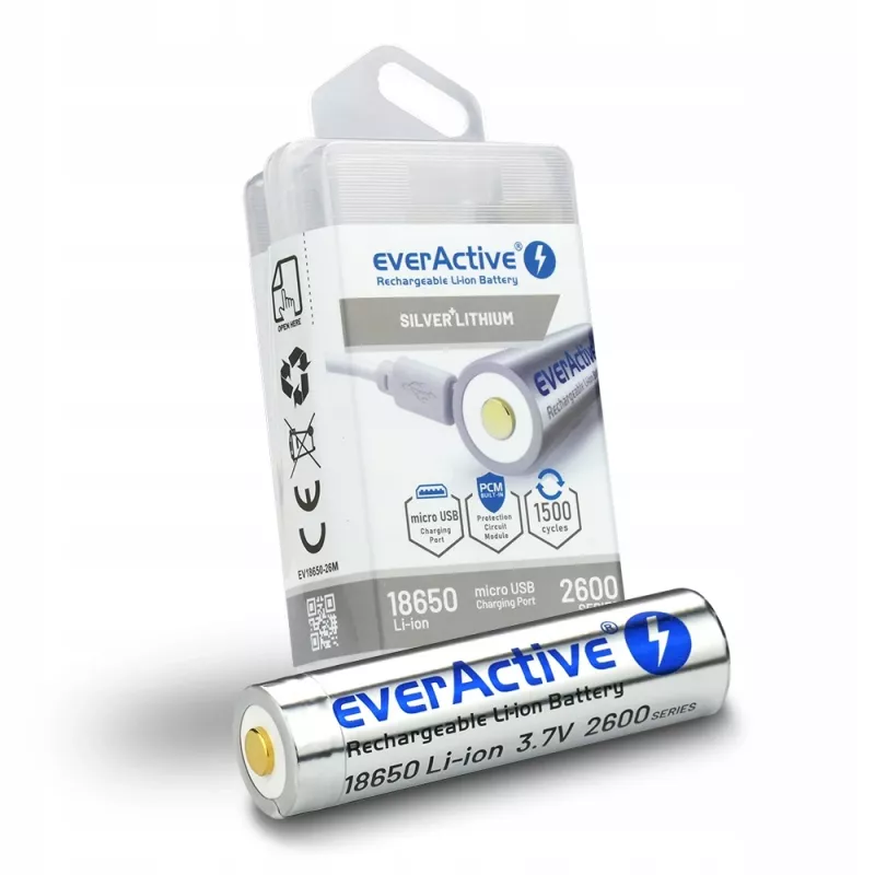 Batería everActive 18650 3.7V Li-ion 2600mAh micro USB con protección BOX