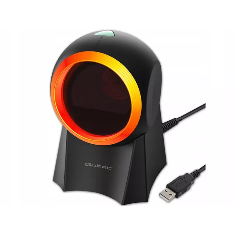 Qoltec 50857 lector de códigos de barras de sobremesa con cable, 1D/2D, QR, USB, cable de 1,75 m