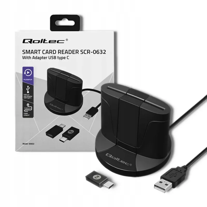 Lector de tarjetas inteligentes Qoltec 50632 USB 2.0 negro cable de 1m
