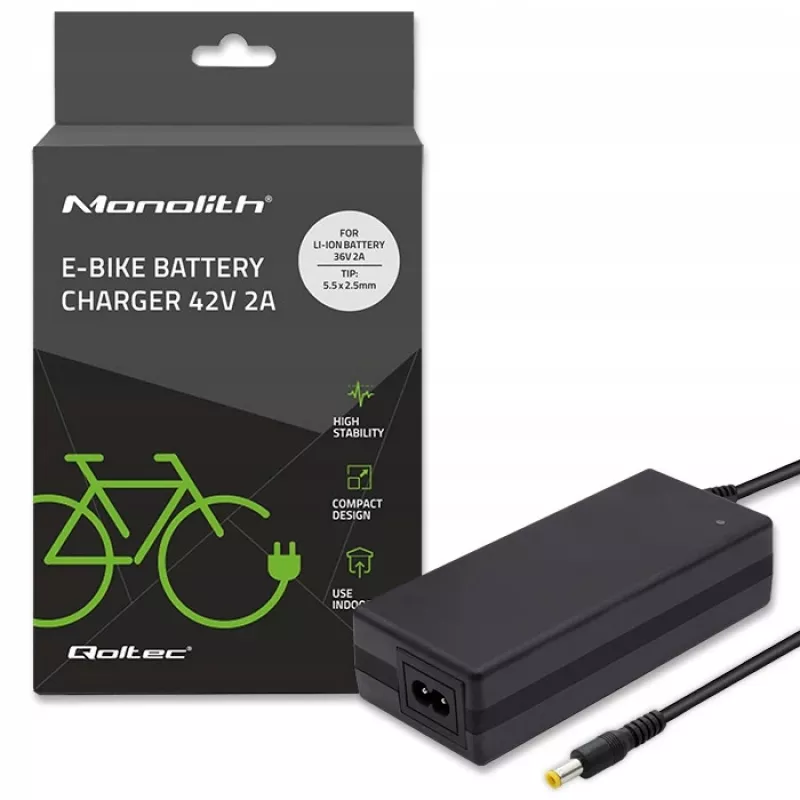 Cargador Qoltec 50761 para baterías de e-bike 36V | 42V | 2A | 5,5*2,5