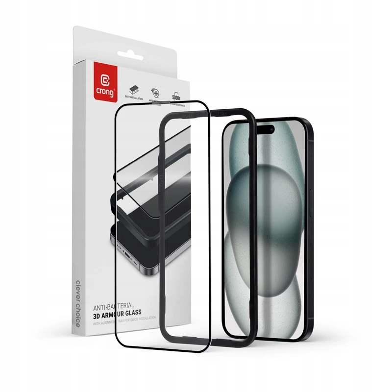 Protector de pantalla de cristal templado Crong CRG-AB3DAG-IP15 — dureza 9H, grosor 0,33 mm