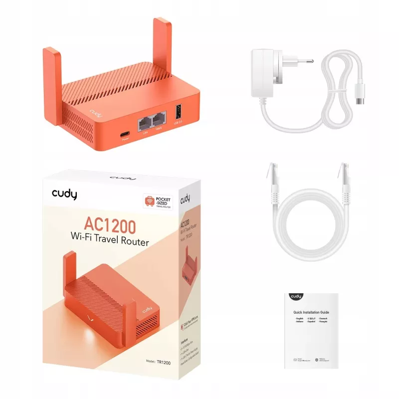Router portátil Cudy AC1200 (TR1200) – Naranja, alimentación por red, 1x RJ-45 LAN/WAN, USB 2.0