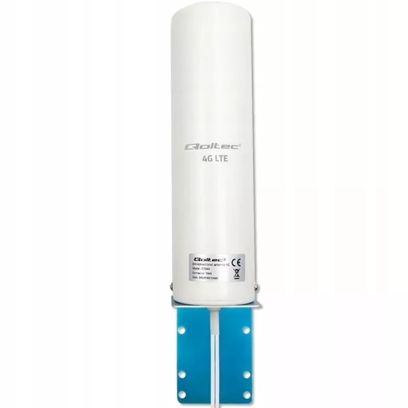 Antena exterior omnidireccional 4G LTE QOLTEC 57044, 5 dBi, 600–2700 MHz, 50 W, 50 Ω, carcasa de cobre blanca
