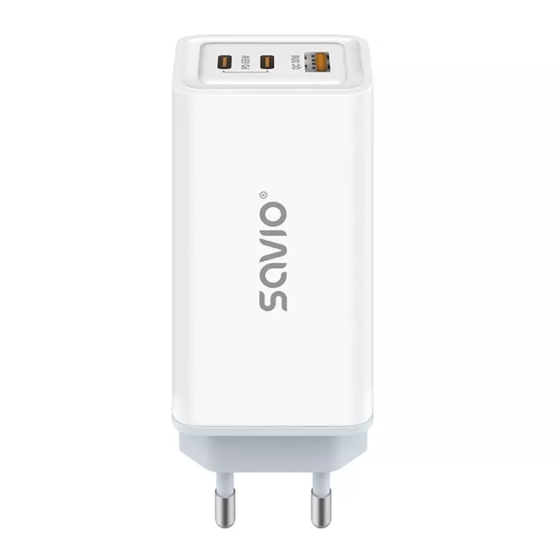 SAVIO LA-07 Fuente de alimentación GaN 65W, USB, QC4.0+, PD 3.0, Blanca