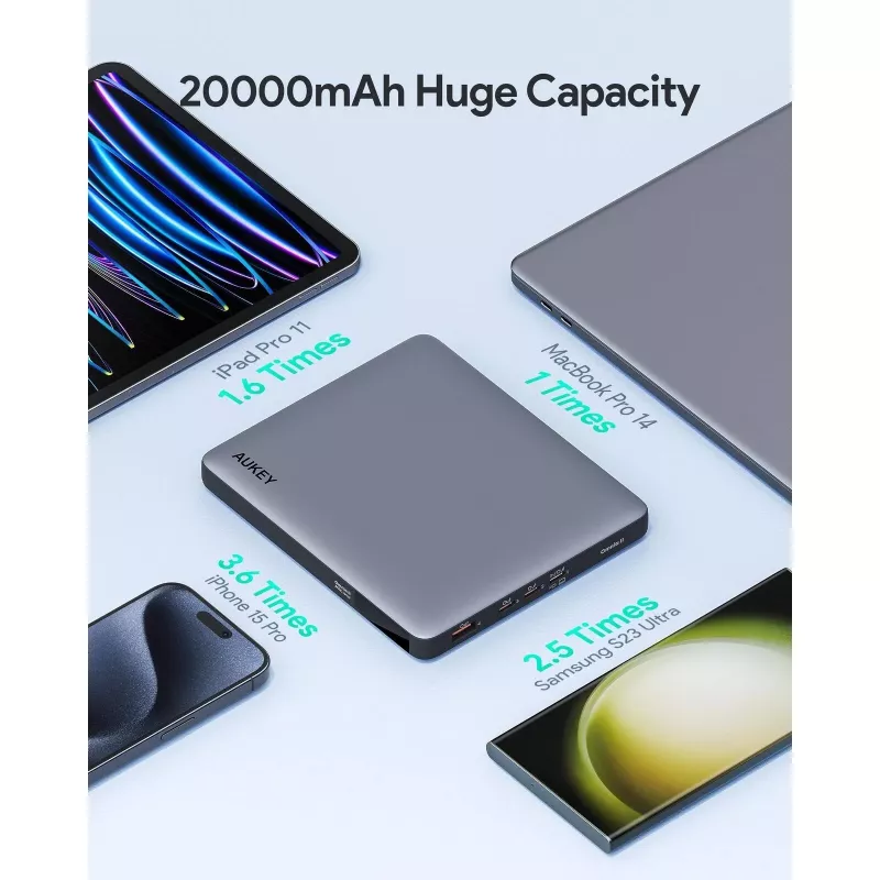 Batería externa para portátil AUKEY Sprint X 20000mAh 100W con PD3.0 - Gris
