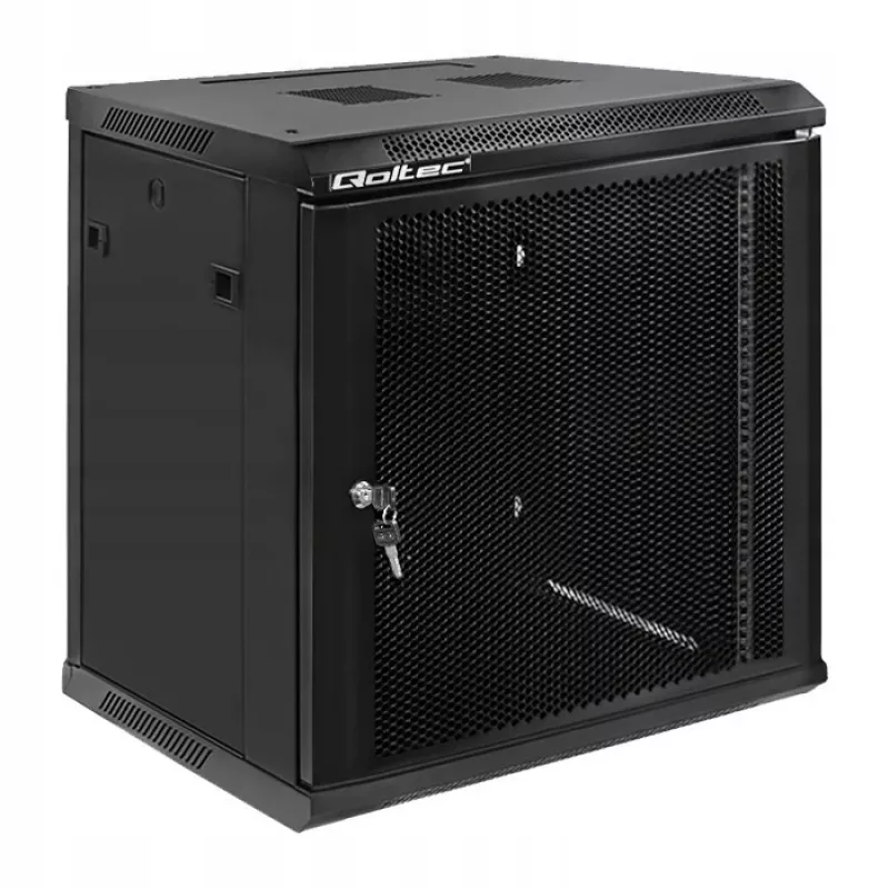 Qoltec 54488 Armario rack de pared de 19 pulgadas, 12U, 600 x 635 x 450 mm, puerta perforada