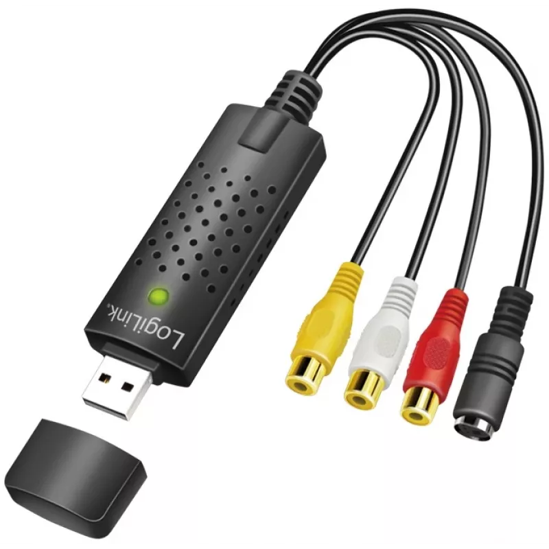 Capturadora USB 2.0 de audio/vídeo LogiLink. USB A/M a 3xCinch + MiniDIN5/H. Negro