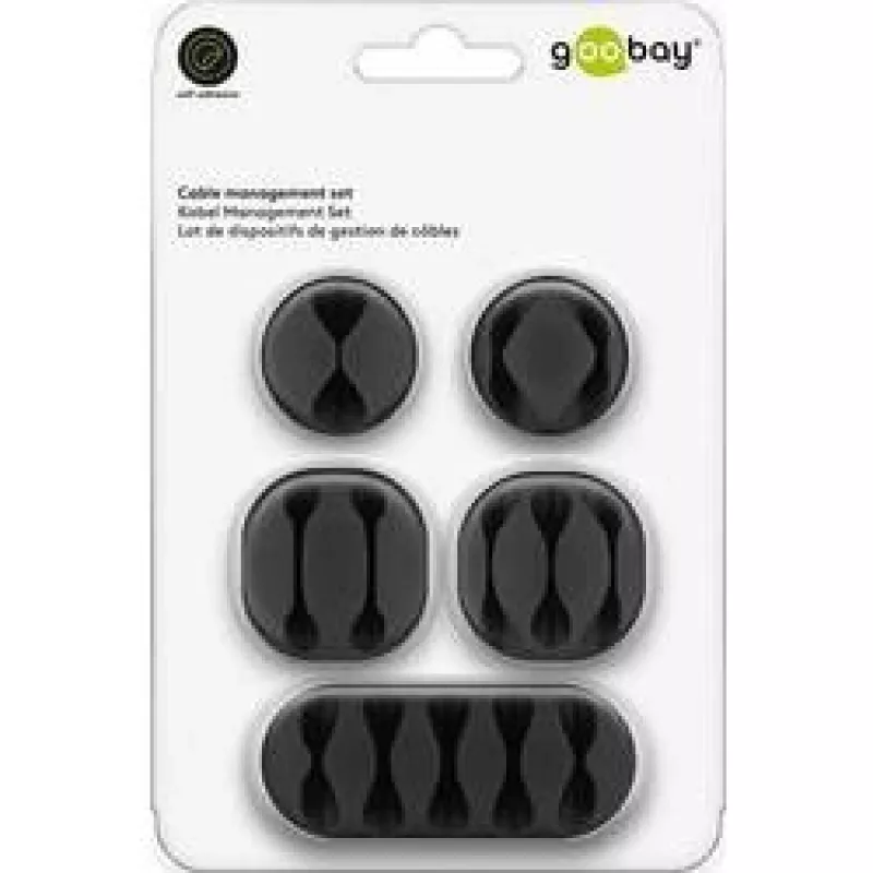 Clip para cables Goobay 70683 Escritorio Pared Negro 5 piezas