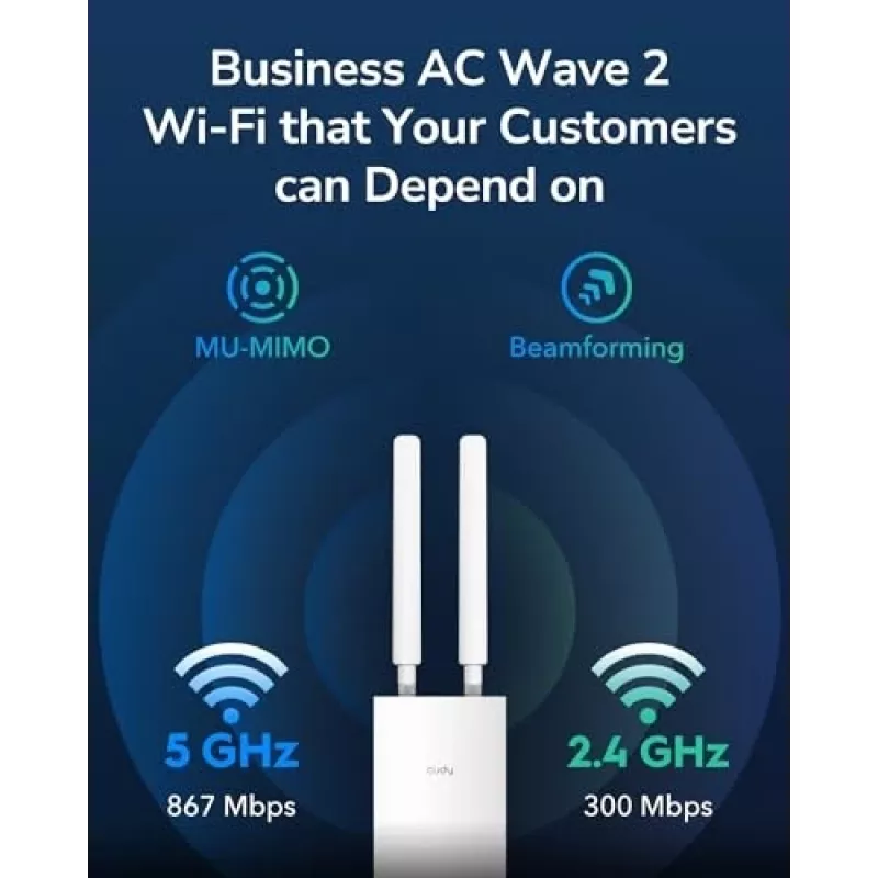 Punto de acceso Cudy AP1300 Outdoor — Doble banda 2,4/5 GHz, 300/867 Mbit/s, IP65, PoE, 2 antenas externas RP‑SMA