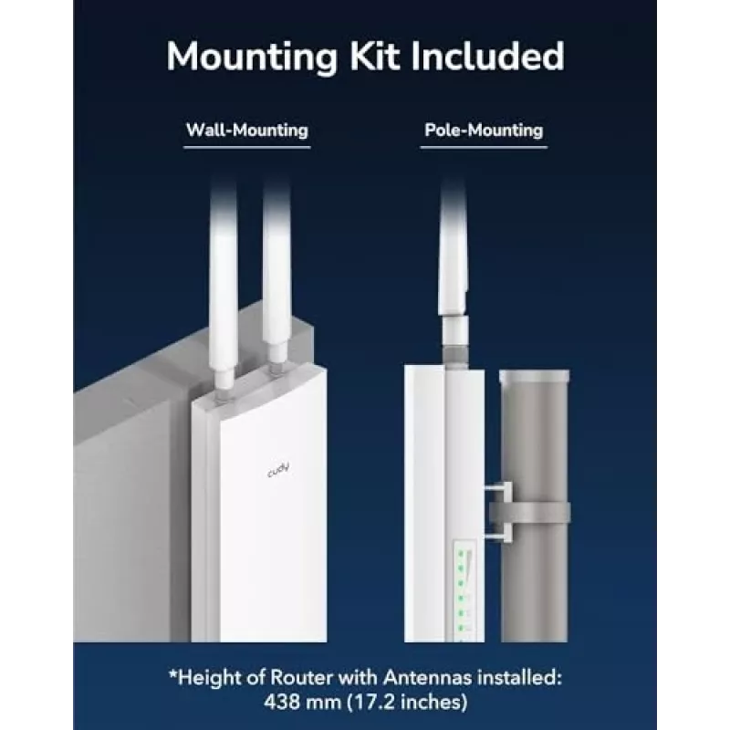 Punto de acceso Cudy AP1300 Outdoor — Doble banda 2,4/5 GHz, 300/867 Mbit/s, IP65, PoE, 2 antenas externas RP‑SMA