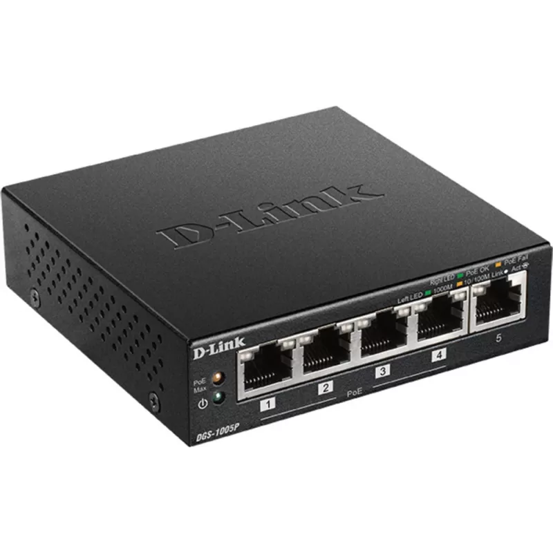 Switch de red D-Link DGS-1005P/E no gestionado Gigabit Ethernet (10/100/1000) Power over Ethernet (PoE) negro