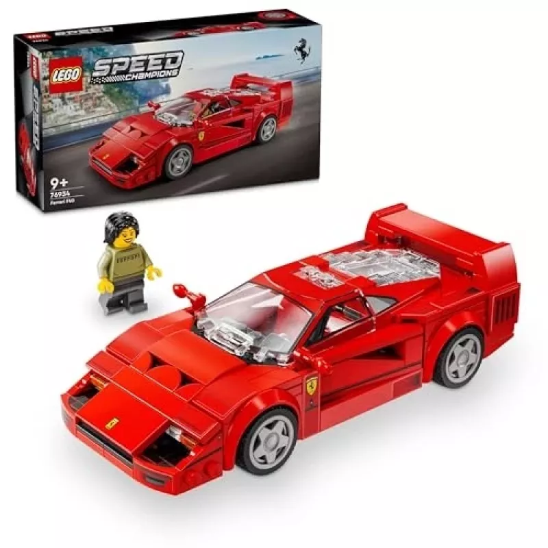 LEGO Speed Champions Ferrari F40 Supercar – coche de juguete construible para niños y niñas a partir de 9 años con minifigura de piloto, decoración de habitación infantil