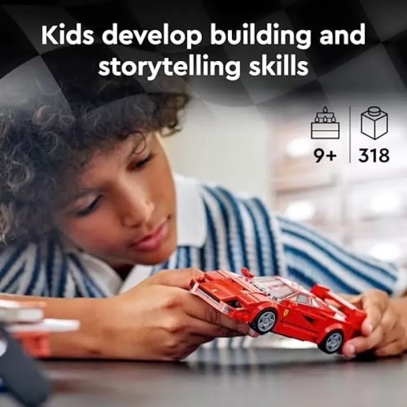 LEGO Speed Champions Ferrari F40 Supercar – coche de juguete construible para niños y niñas a partir de 9 años con minifigura de piloto, decoración de habitación infantil