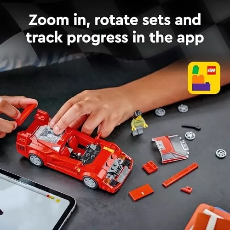 LEGO Speed Champions Ferrari F40 Supercar – coche de juguete construible para niños y niñas a partir de 9 años con minifigura de piloto, decoración de habitación infantil