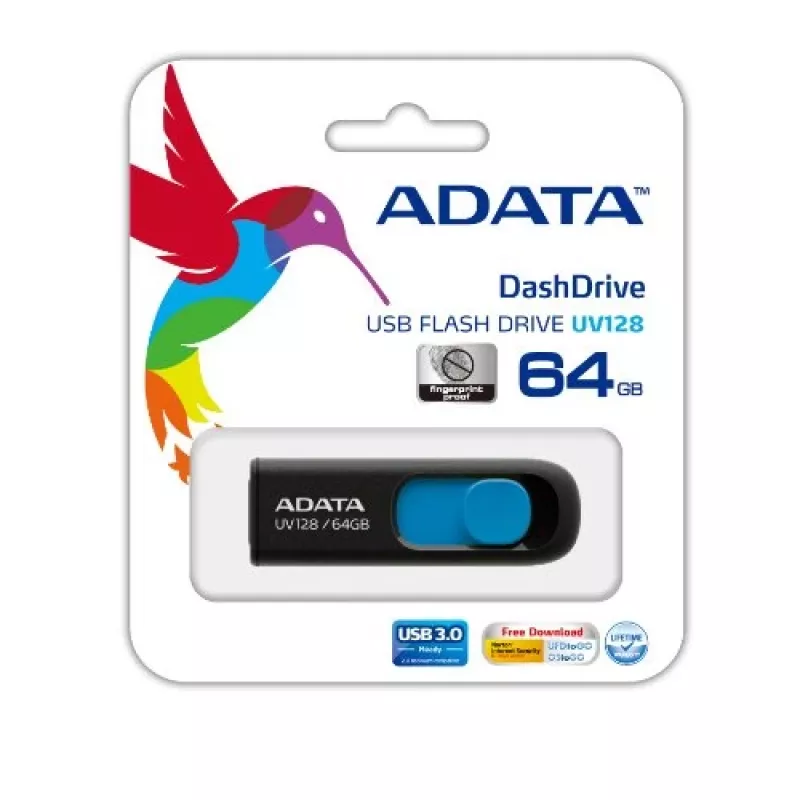ADATA 64GB DashDrive UV128 USB Stick USB Type-A 3.2 Gen 1 (3.1 Gen 1) Negro, Azul