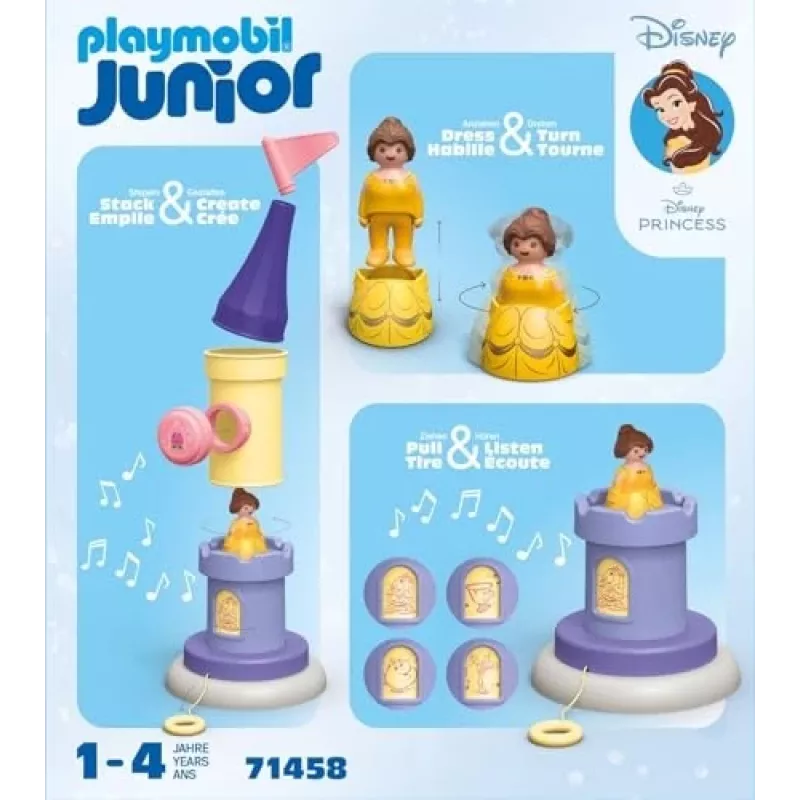 PLAYMOBIL JUNIOR y Disney: torre de juego de Bella con sonido | set de juego para niños pequeños de 1 a 3 años